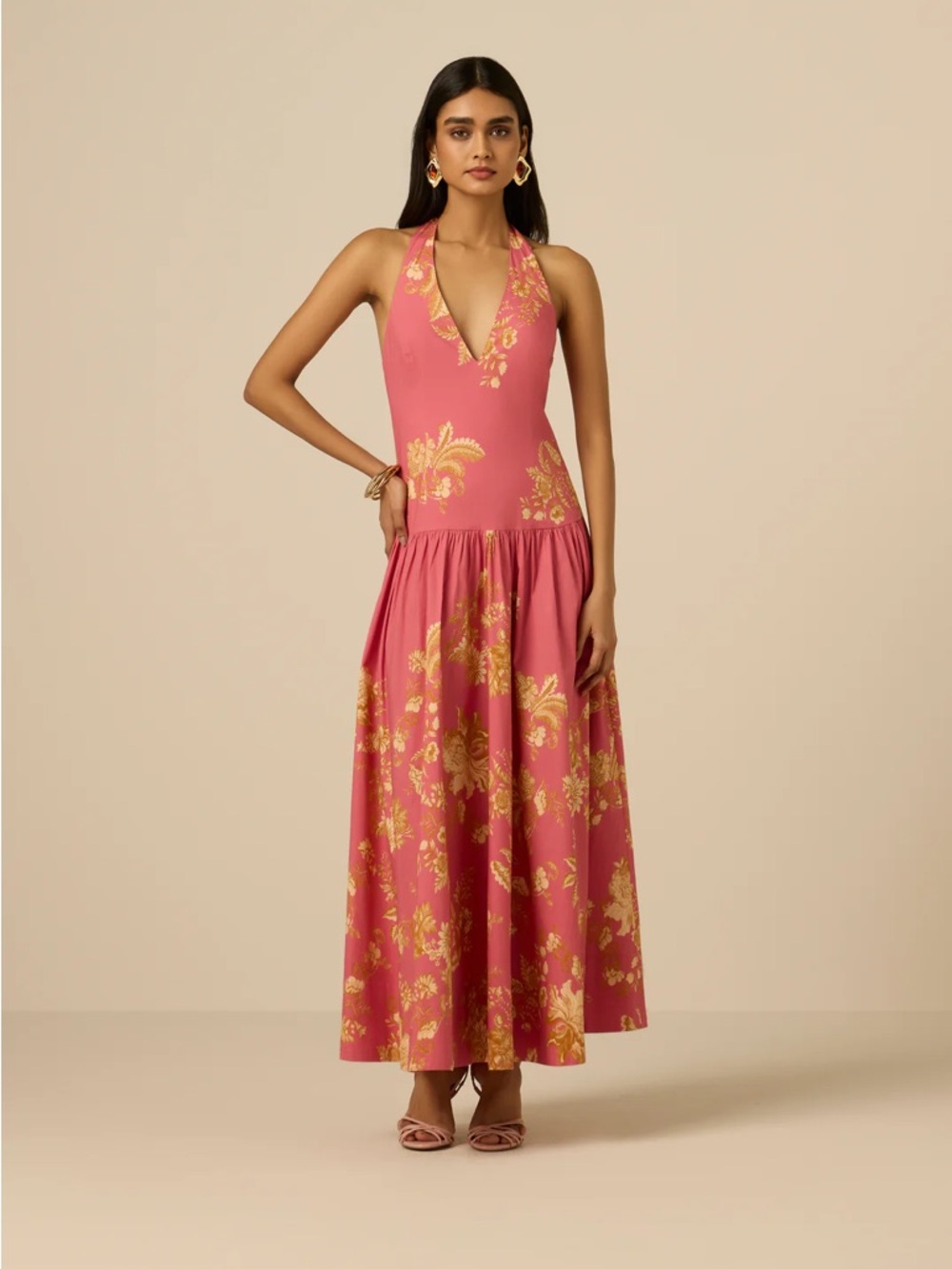 NWT HEMANT & NANDITA Dani Halter Neck Maxi Dress - Picture 2 of 6